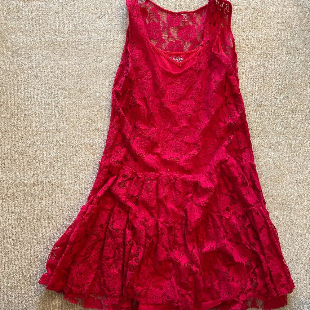 Free People Emily Red lace slip dress XS